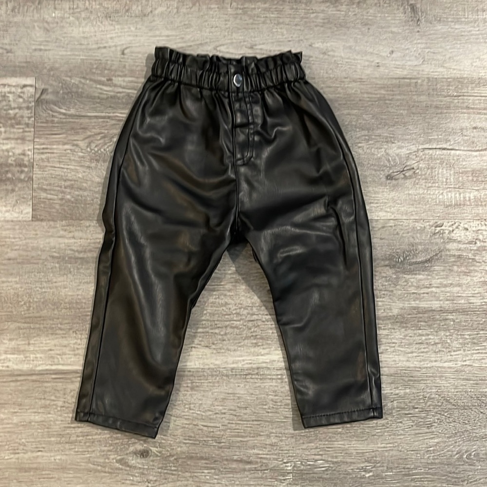 Zara Kids Faux Leather Paperbag Waist Pants